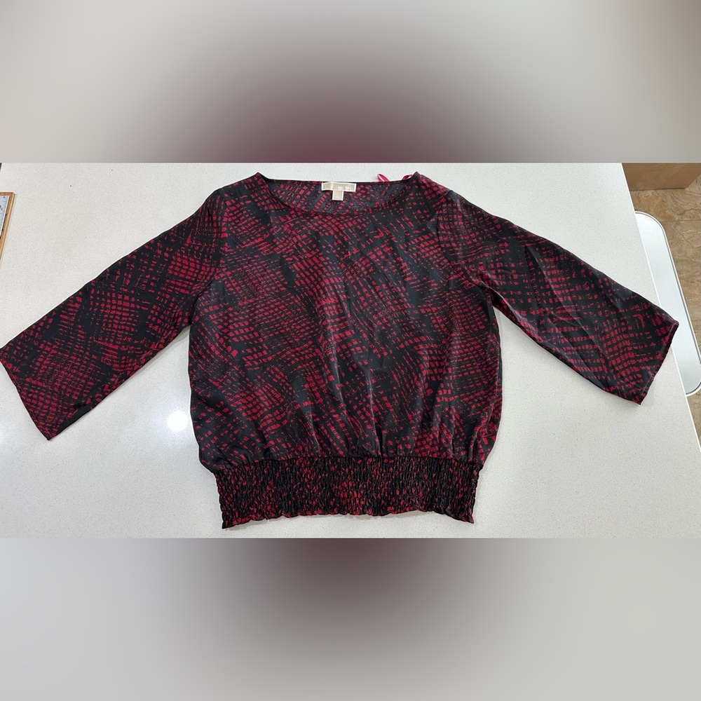 Michael Kors Red and Black Abstract Blouse.